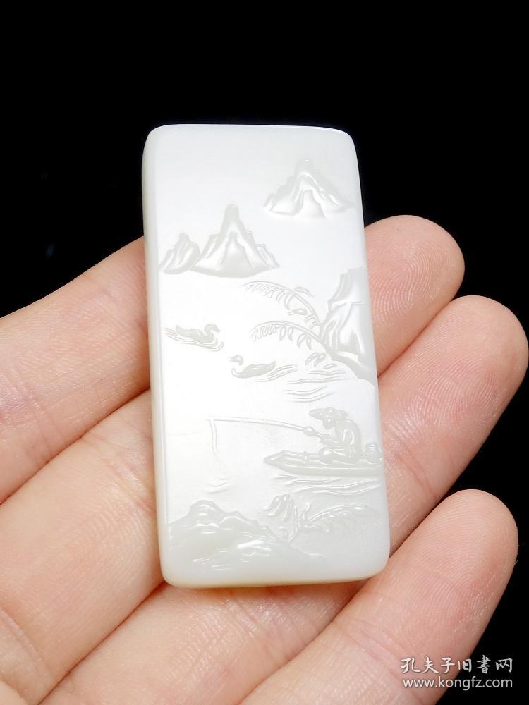 6g 描述:精和田玉【春江晚】构图层次分明,布局工整,山水秀景,好一幅