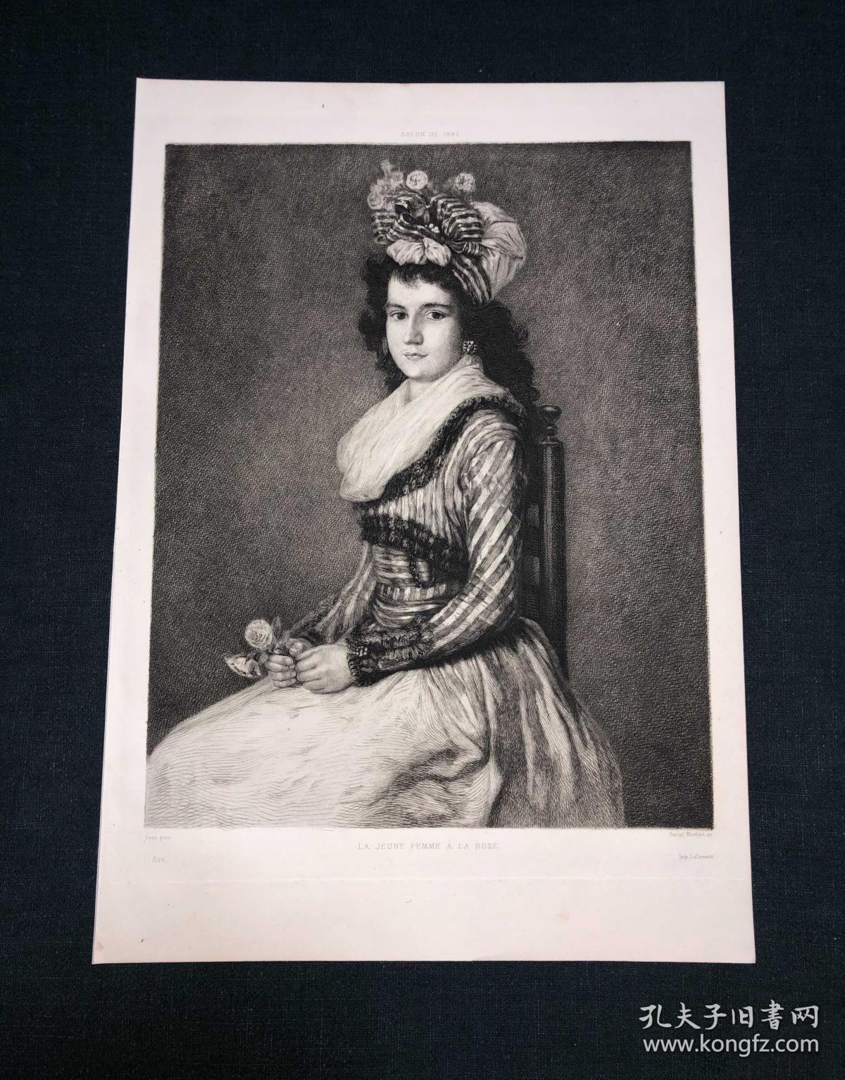 1887年蚀刻版画《持玫瑰的女子》,41*29cm