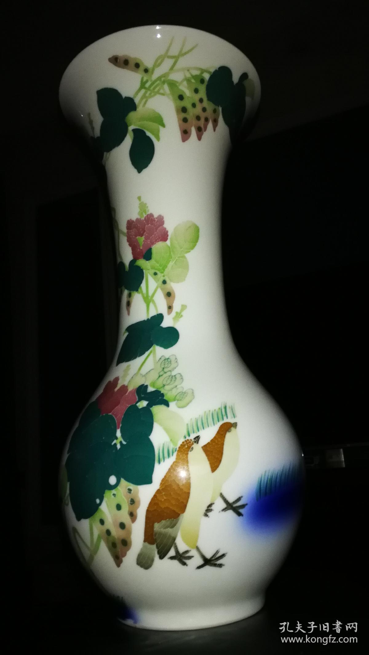 萨马兰奇签名"从长城到奥林匹亚"醴陵扁豆双禽世界和瓶,这