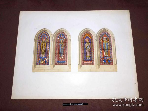 1841年多彩套印石版画《布尔日大教堂的十三世花窗玻璃》,69*55cm