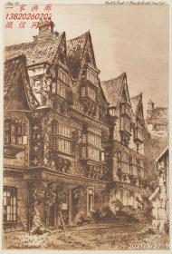 “原创限量版画”1887年版“布里斯托建筑风景”棕色蚀刻+干刻铜版画《圣彼得医院》 —英国版画家“查尔斯·伯德Charles Bird (1856–1916.)”作品 雕刻 版内签名 39x30cm “限量125幅 母版已毁”
