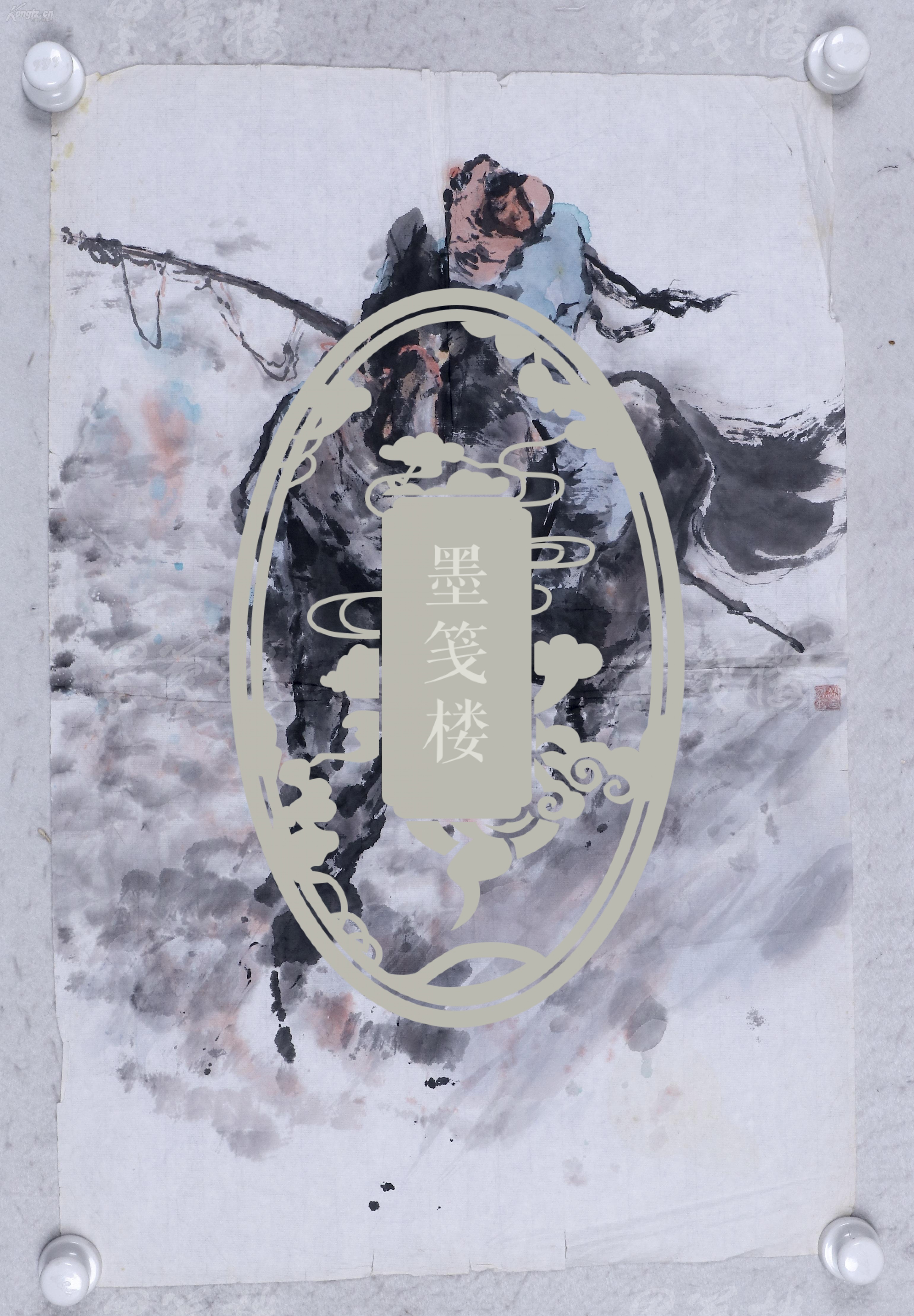 徐悲鸿与傅抱石弟子海派名家胡海超写意人物画奔马图一幅纸本软片钤印