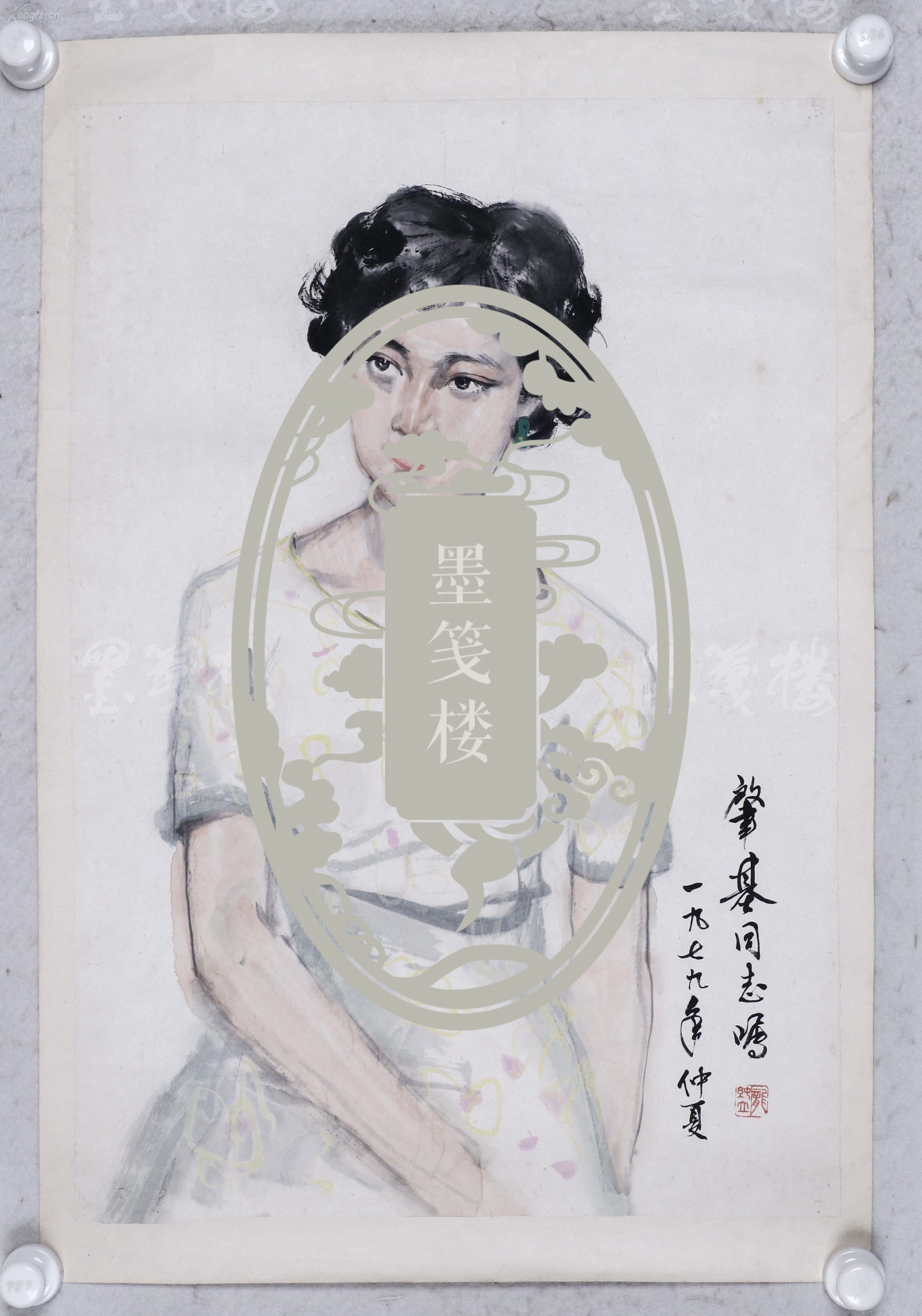 著名海派画家上海憩墅画院副院长龙纯立1979年水墨人物画作品女孩一幅