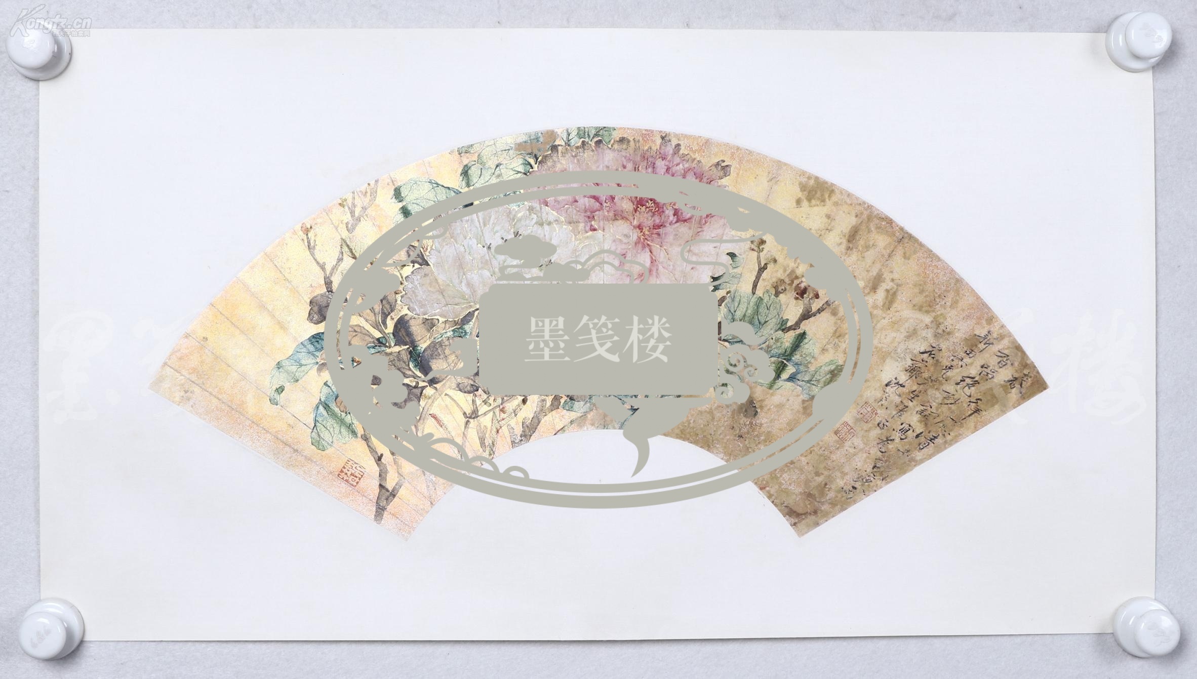 【图】清代著名画家,有"牡丹沈郎" 之誉者 沈石芗 水墨花卉扇面《富贵