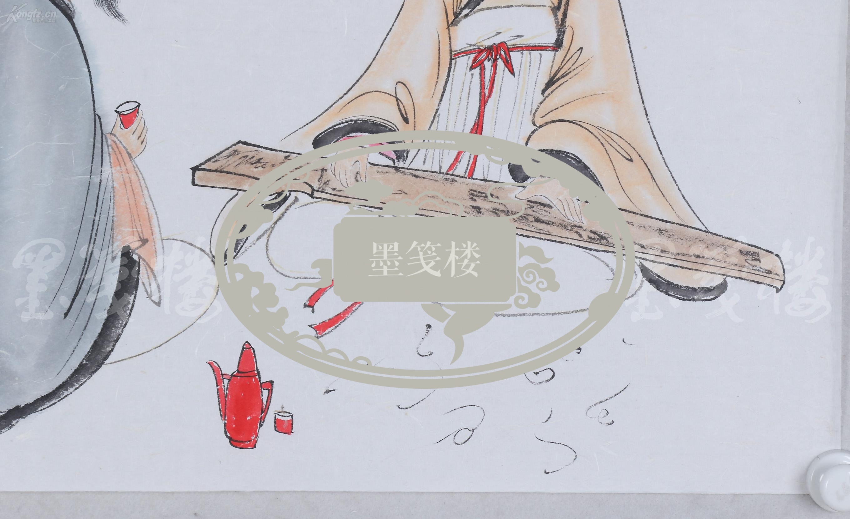 傅抱石先生之女,著名女画家 傅益玉 1981年作写意人物画《饮中听琴图