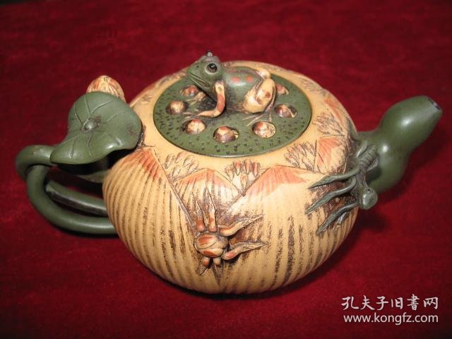 《荷塘月色壶》老段泥 蒋蓉作品 以月色下的荷塘为题 青蛙 荷花 荷叶