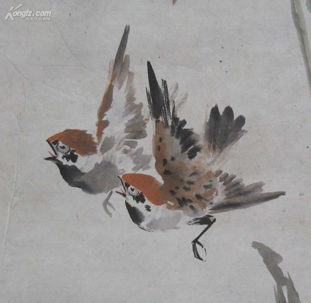 江寒汀弟子 海派花鸟名家 李右军 芭蕉麻雀图 6方尺大幅佳作 拍品编号