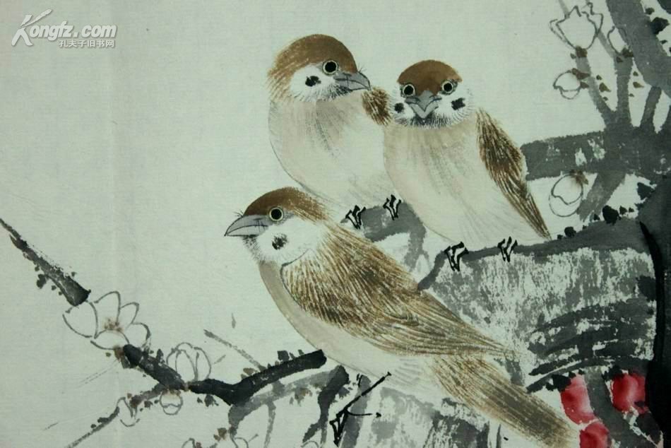 【图】京津派著名工笔画家 【颜伯龙】 工笔 麻雀图 纸本镜片,拍品