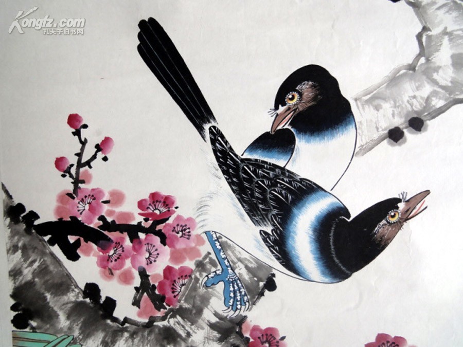 图】安徽著名老画家【王道良】喜鹊登梅立轴68*68,拍品信息,网上拍卖