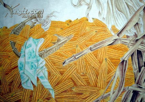【图】巨幅工笔大方斗画·《玉米群鸭图》,拍品信息,网上拍卖,拍卖