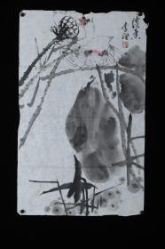 著名画家、艺术评论家 李坚 水墨荷花《淡香》一幅 （纸本软片，约2.7平尺，钤印：李坚章）HXTX307686