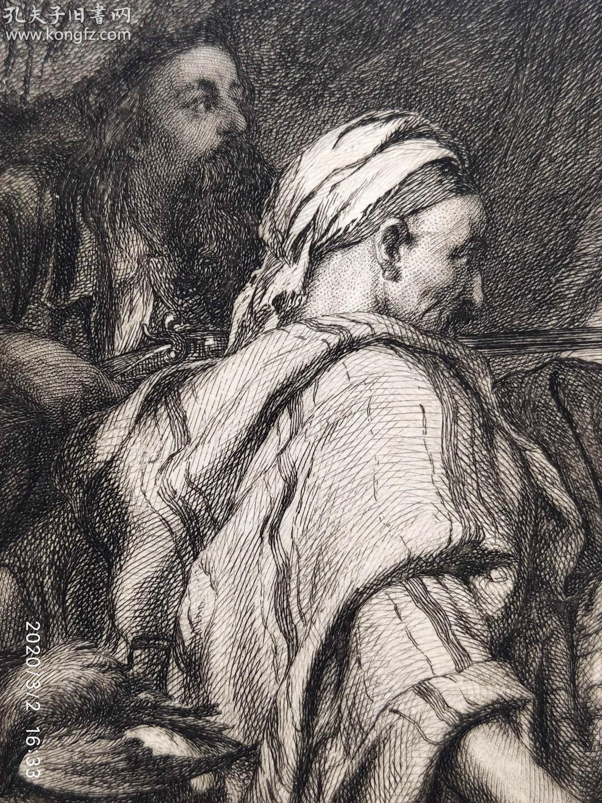 【高档精品版画】1883年德国艺术大师系列蚀刻铜版画《打火烈鸟的猎人