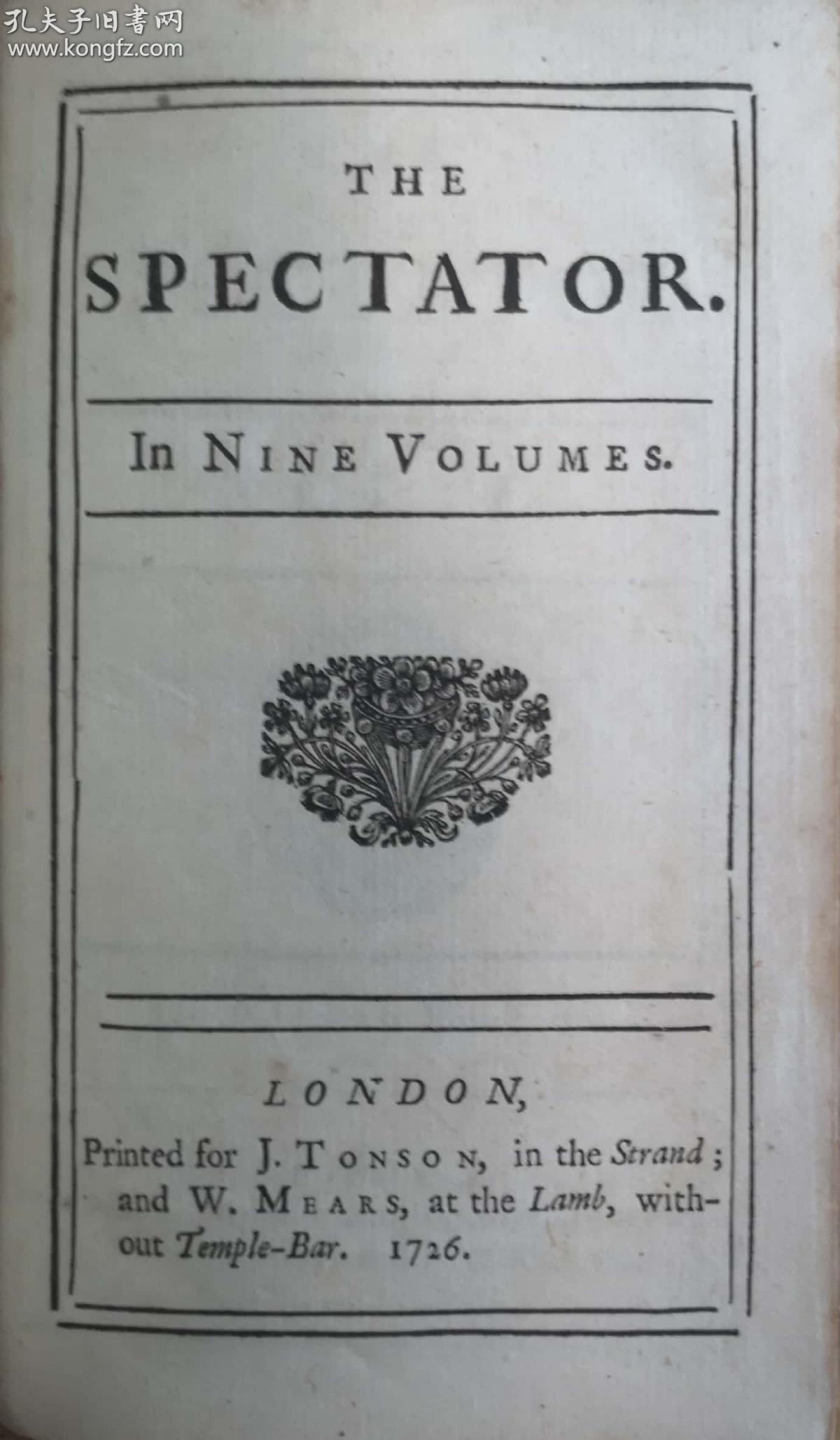 1726 the spectator 《旁观者》杂志,非常罕见的极早期版本,9卷全